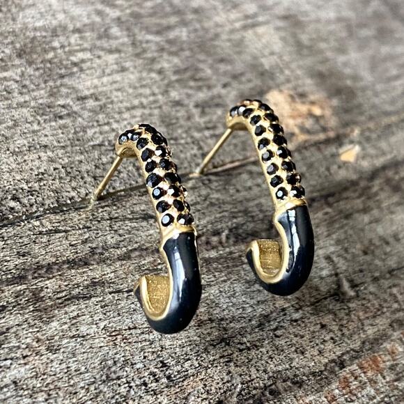 NEW Black Rhinestone PaperClip Earrings - Picture 6 of 10